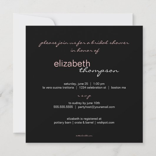 Bridal Shower Invitation Black & White Damask Kaart (Achterkant)