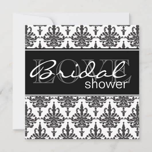 Bridal Shower Invitation Black & White Damask Kaart (Voorkant)