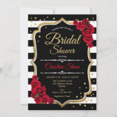 Bridal Shower Invitation Black White Stripes Rozen Kaart (Voorkant)
