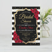 Bridal Shower Invitation Black White Stripes Rozen Kaart (Staand voorkant)