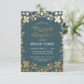 Bridal Shower Invitation,  Blauwgroen & Gold Kaart (Staand voorkant)