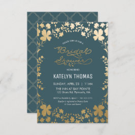 Bridal Shower Invitation, Blauwgroen & Gold Kaart