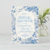 Bridal Shower Invitation Blue Floral  Kaart (Staand voorkant)