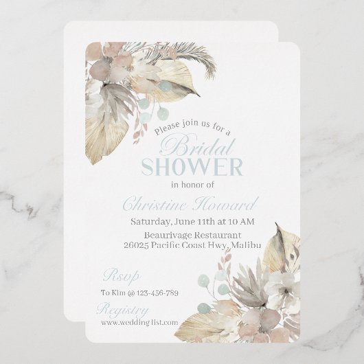 Bridal Shower Invitation, BOHO Vrijgezellenfeest Folie Uitnodiging (Voorkant / Achterkant)