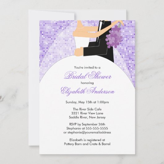 Bridal Shower Invitation Bride Groom Paarse Bling Kaart (Voorkant)