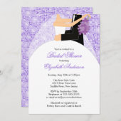 Bridal Shower Invitation Bride Groom Paarse Bling Kaart (Voorkant / Achterkant)