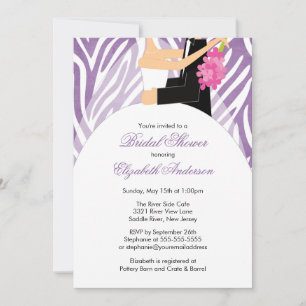 Bridal Shower Invitation Bride Groom Paarse Zebra Kaart