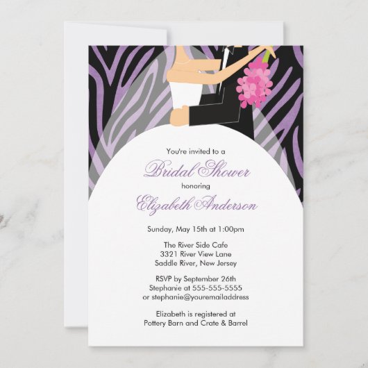 Bridal Shower Invitation Bride Groom Paarse Zebra Kaart (Voorkant)