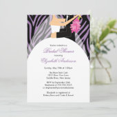Bridal Shower Invitation Bride Groom Paarse Zebra Kaart (Staand voorkant)
