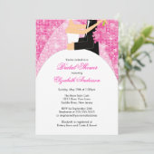 Bridal Shower Invitation Bride Groom Pink Sparkly Kaart (Staand voorkant)