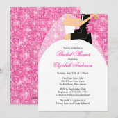 Bridal Shower Invitation Bride Groom Pink Sparkly Kaart (Voorkant / Achterkant)