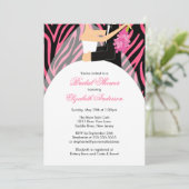 Bridal Shower Invitation Bride Groom Pink Zebra Kaart (Staand voorkant)