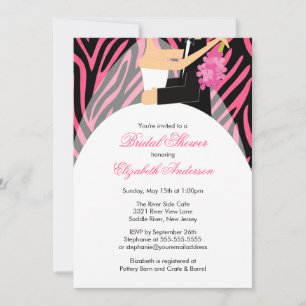 Bridal Shower Invitation Bride Groom Pink Zebra Kaart