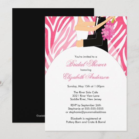 Bridal Shower Invitation Bride Groom Pink Zebra Kaart (Voorkant / Achterkant)