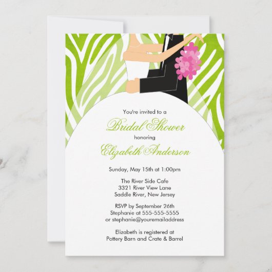 Bridal Shower Invitation Bride Lime Green Zebra Kaart (Voorkant)