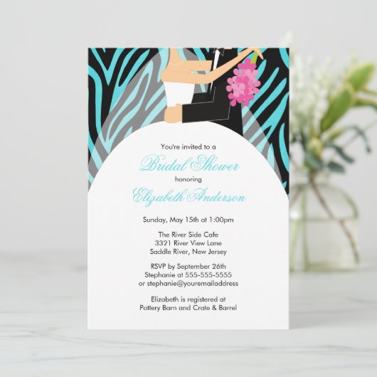 Bridal Shower Invitation Bride Turquoise Zebra Kaart (Staand voorkant)