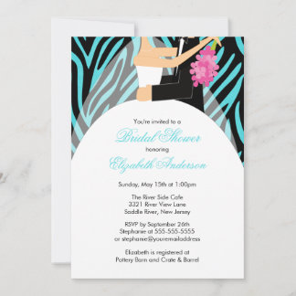 Bridal Shower Invitation Bride Turquoise Zebra Kaart