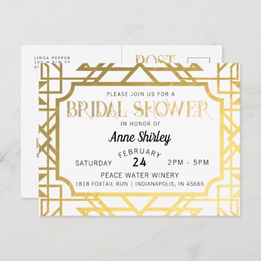 Bridal Shower Invitation Briefkaart Art Deco Gatsb (Voorkant / Achterkant)