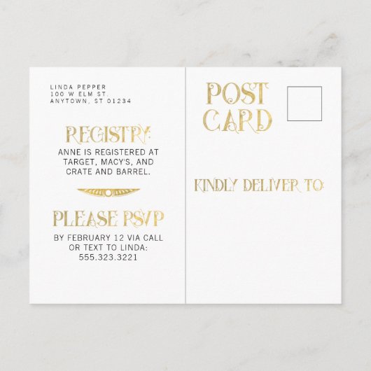 Bridal Shower Invitation Briefkaart Art Deco Gatsb (Achterkant)