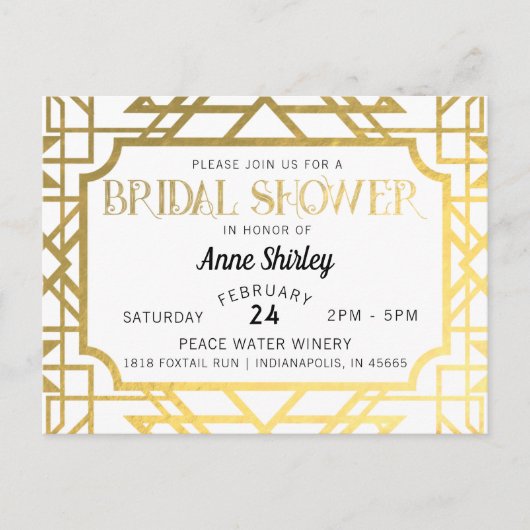 Bridal Shower Invitation Briefkaart Art Deco Gatsb (Voorkant)