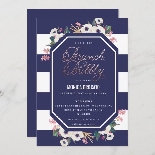 BRIDAL SHOWER INVITATION - brunch and bubbly champ Kaart (Voorkant / Achterkant)