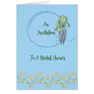 Bridal Shower Invitation Card, blauw met Iris