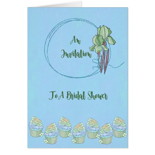 Bridal Shower Invitation Card, blauw met Iris (Voorkant)