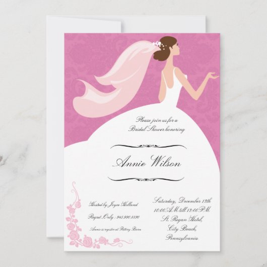Bridal Shower Invitation card in roze damesthema Kaart (Voorkant)