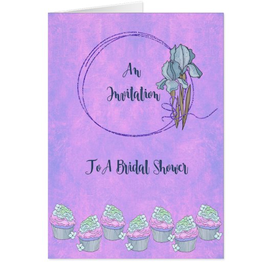 Bridal Shower Invitation Card, Lavender, met Iris (Voorkant)