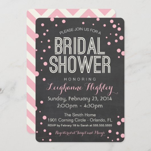 Bridal Shower Invitation - Chalkboard en Confetti Kaart (Voorkant / Achterkant)
