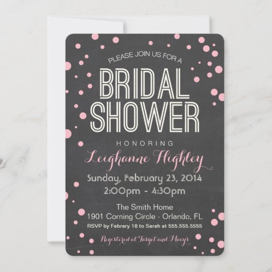 Bridal Shower Invitation - Chalkboard en Confetti Kaart (Voorkant)