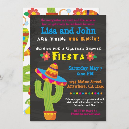 Bridal Shower Invitation- Couples, Fiesta Kaart (Voorkant / Achterkant)