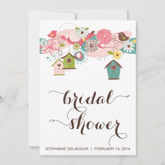 Bridal Shower Invitation Cute Birds & Bird Houses Kaart (Voorkant)