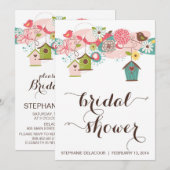 Bridal Shower Invitation Cute Birds & Bird Houses Kaart (Voorkant / Achterkant)