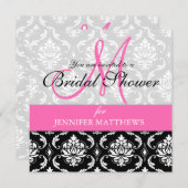 Bridal Shower Invitation Damask Hot Pink Monogram Kaart (Voorkant / Achterkant)