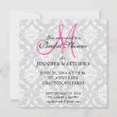 Bridal Shower Invitation Damask Hot Pink Monogram Kaart (Achterkant)