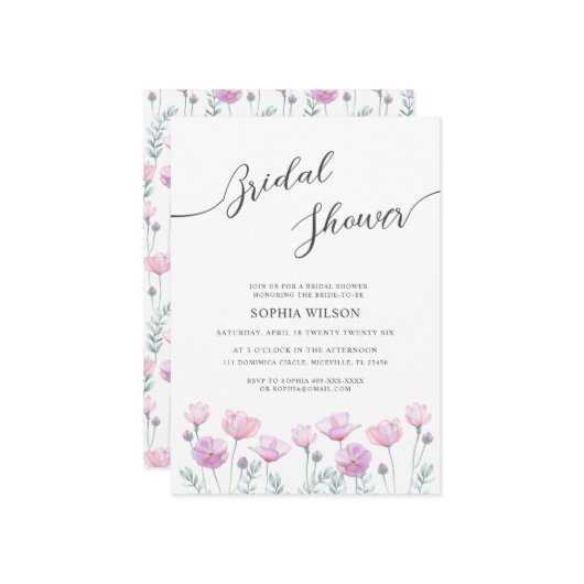 Bridal Shower Invitation delicate flowers. Kaart (Voorkant / Achterkant in situ)