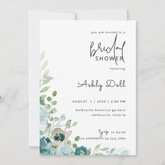 Bridal Shower Invitation Dusty Blue Kaart (Voorkant)