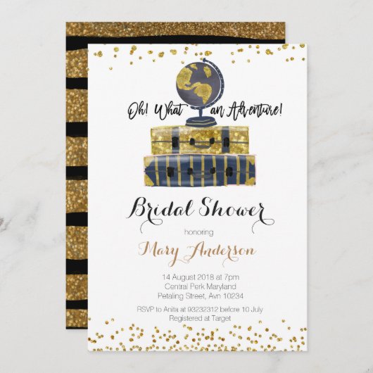 Bridal Shower Invitation Elegant Gold Glitter Kaart (Voorkant / Achterkant)
