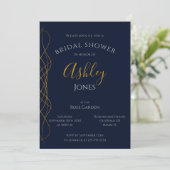 Bridal Shower Invitation Elegant Navy Blue & Gold Kaart (Staand voorkant)
