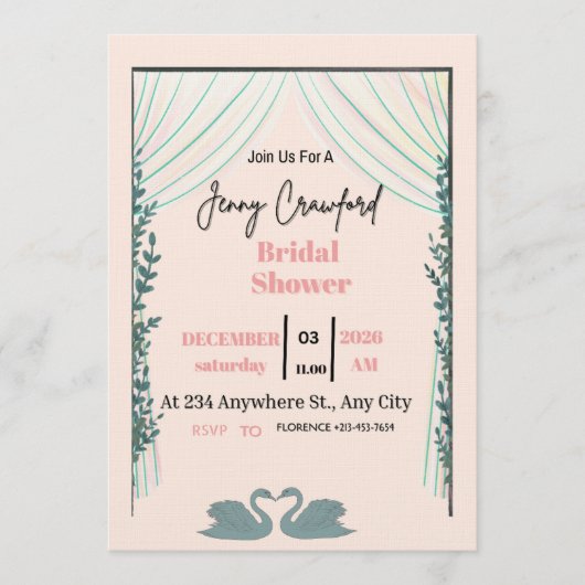 Bridal Shower Invitation | Elegant Pink Customizab Kaart (Voorkant)