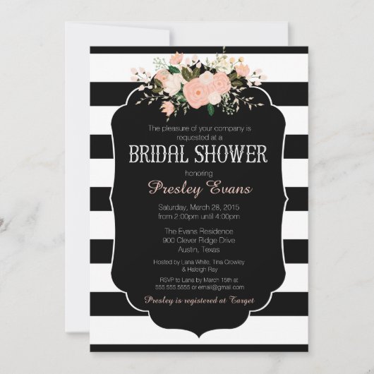 Bridal Shower Invitation, floral black & white Kaart (Voorkant)