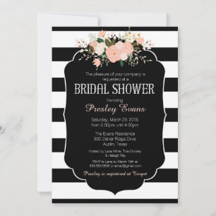 Bridal Shower Invitation, floral black & white Kaart