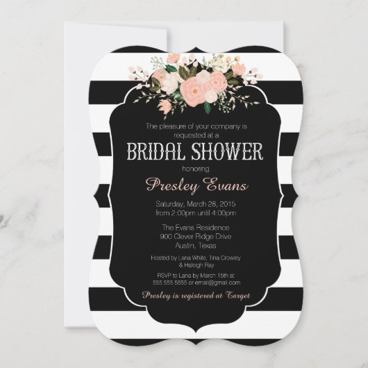 Bridal Shower Invitation, floral black & white Kaart (Voorkant)