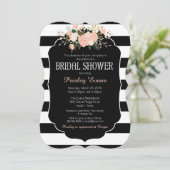 Bridal Shower Invitation, floral black & white Kaart (Staand voorkant)