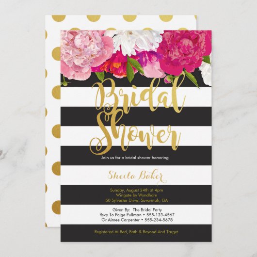 Bridal Shower Invitation - Floral Black White Kaart (Voorkant / Achterkant)