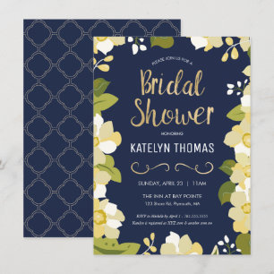 Bridal Shower Invitation, Floral met Gold aanpasse Kaart