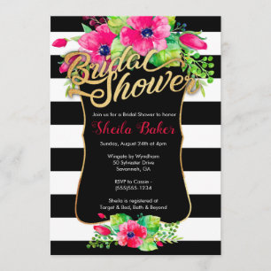 Bridal Shower Invitation - Floral Striped Kaart