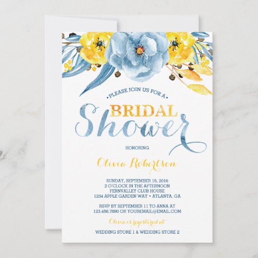 Bridal Shower Invitation, Floral Waterverf Kaart (Voorkant)