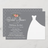 Bridal Shower Invitation, Floral & Wedding Gown Kaart (Voorkant / Achterkant)